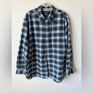 Ralph Lauren Men's Blue and Green Plaid Shirt